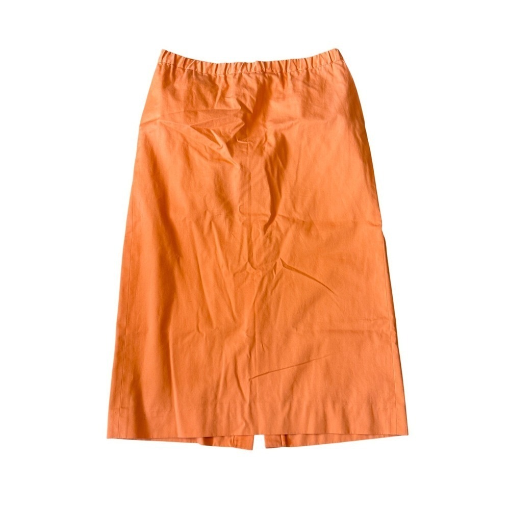 Betty Hanson Orange Button Front Midi Skirt 100% Cotton Elastic Waist Size 14